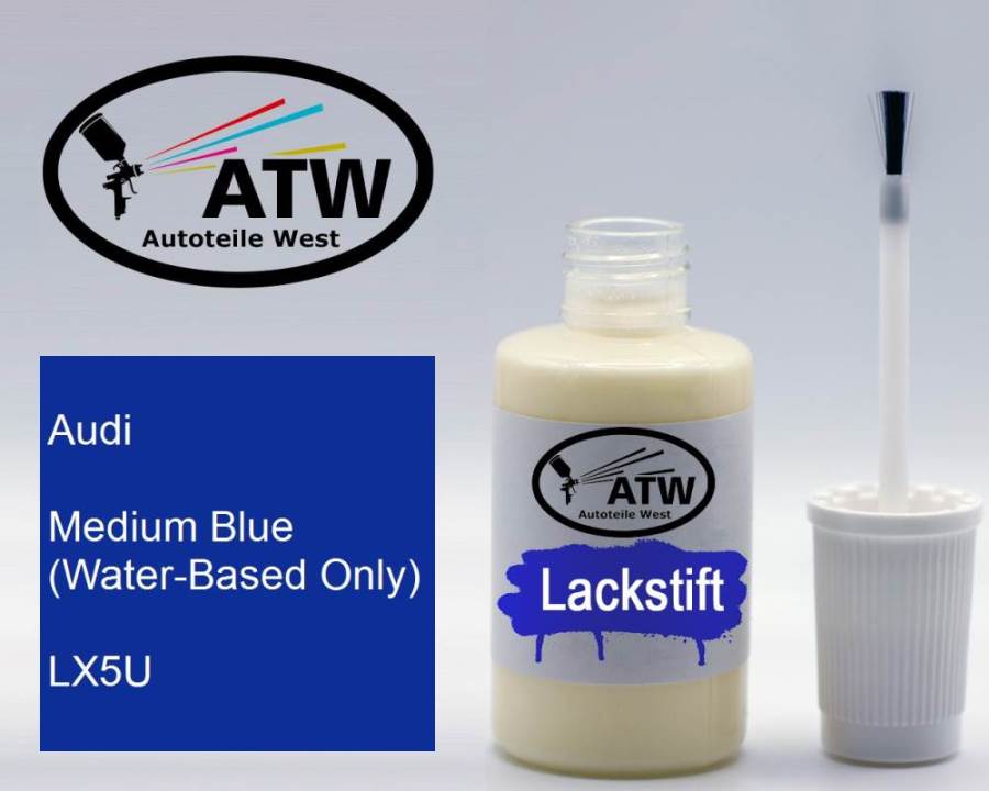 Audi, Medium Blue (Water-Based Only), LX5U: 20ml Lackstift, von ATW Autoteile West.
